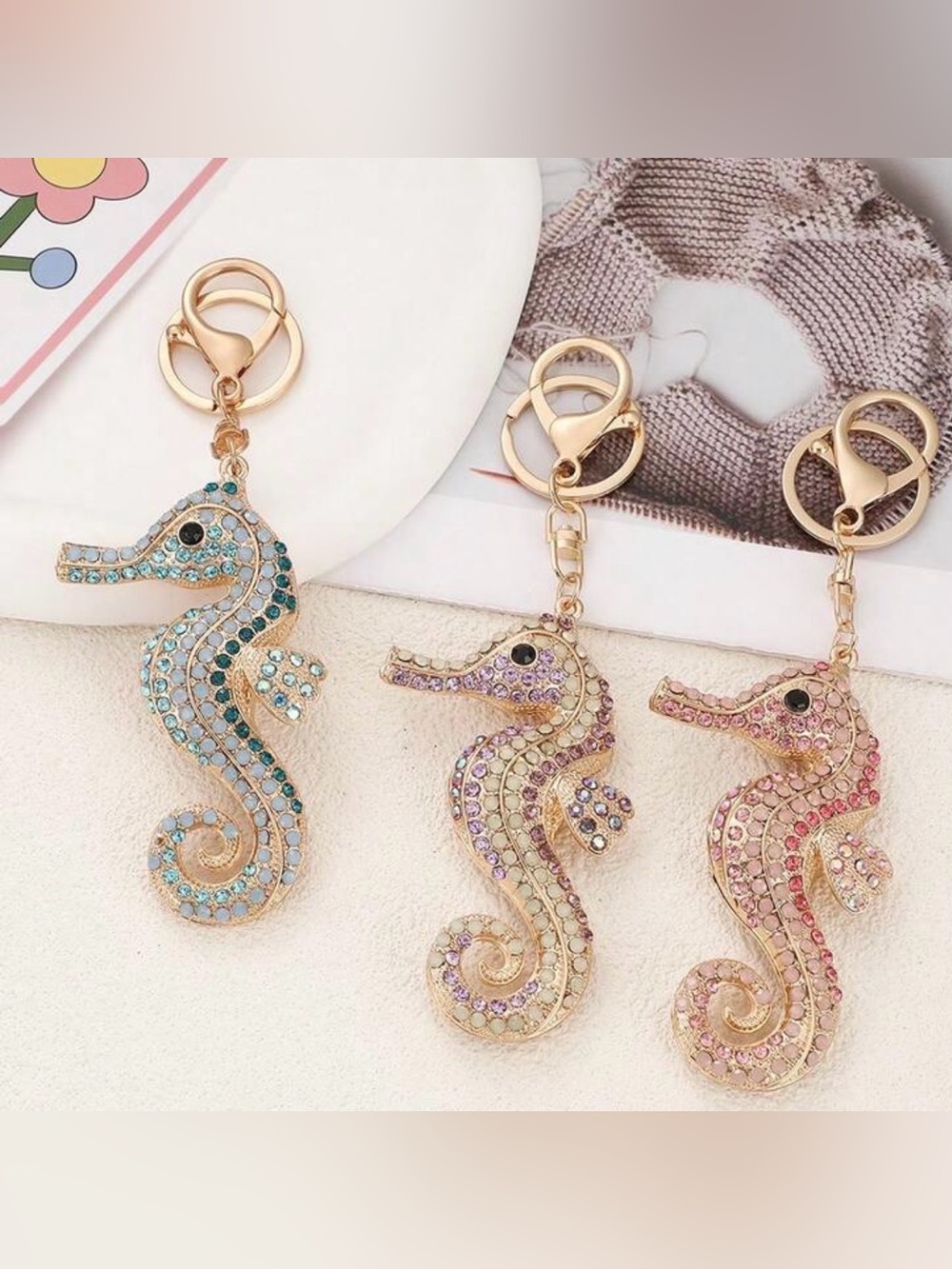 Seahorse Crystal bag charm/ Keychain